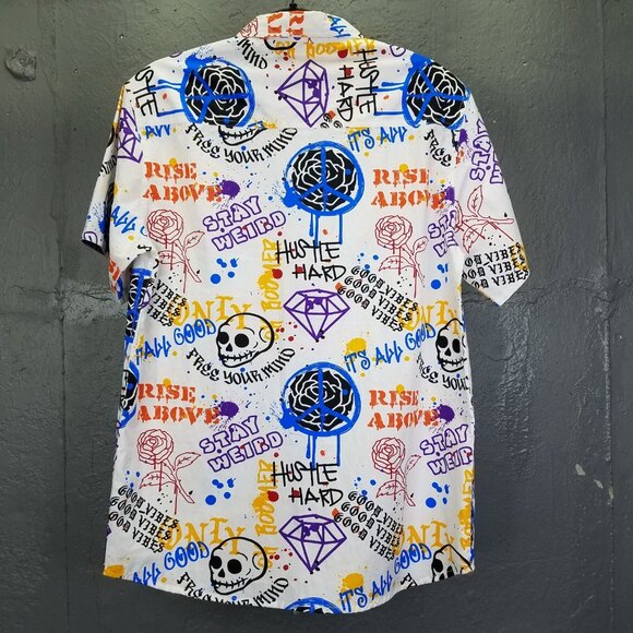Eighty Eight Button Up Shirt Youth 18/20 Men’s S Graffiti Shirt Skull Peace Rose - Picture 6 of 15